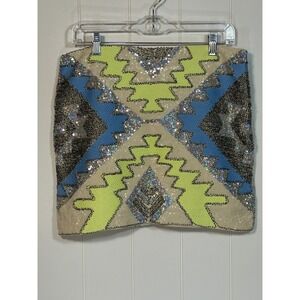 English Rose Sequin Mini Skirt Party Festival Aztec Geometric Size L